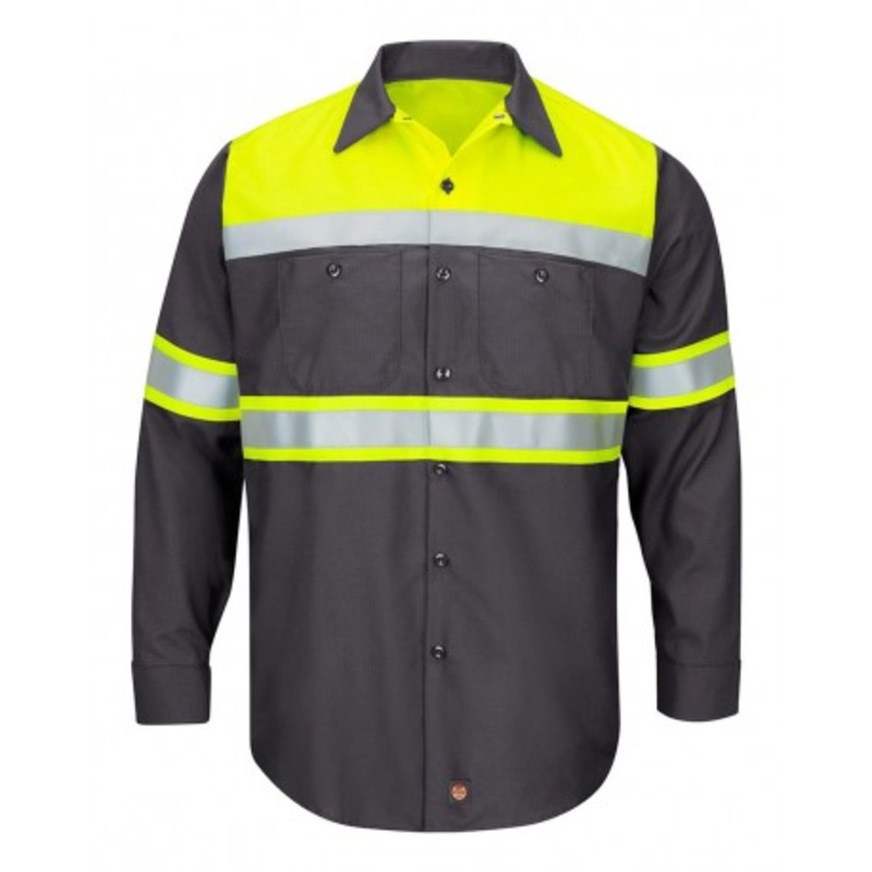 Red Kap SY70T Hi-Visibility Colorblock Ripstop Long Sleeve Work Shirt – Tall Sizes | Red Kap SY70T