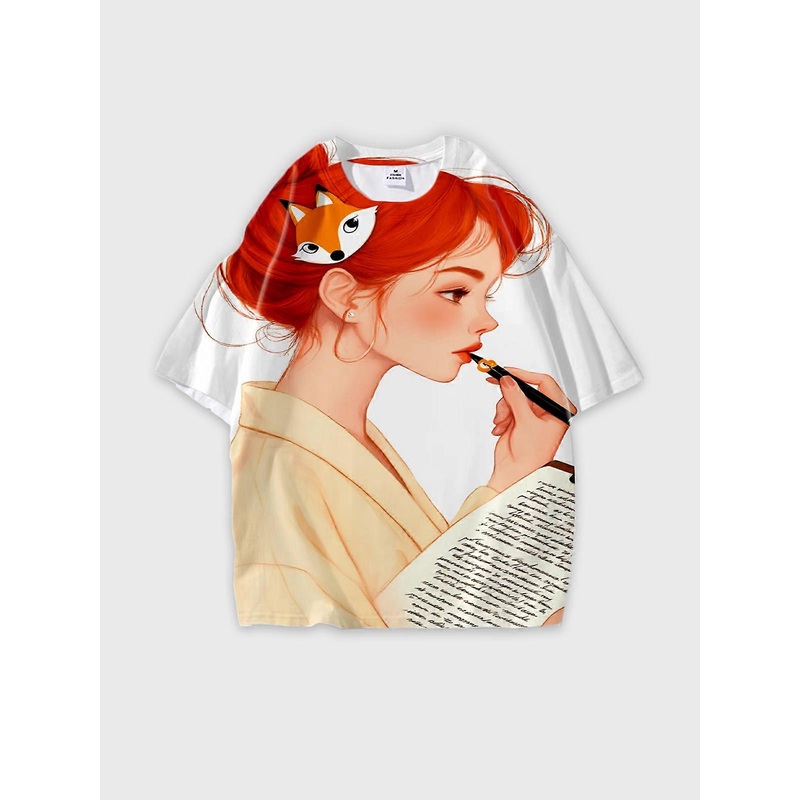 T-Shirt Round Neck, Loose Short Sleeve Pattern Graphic Tee, Unisex Summer Casual Top V2387