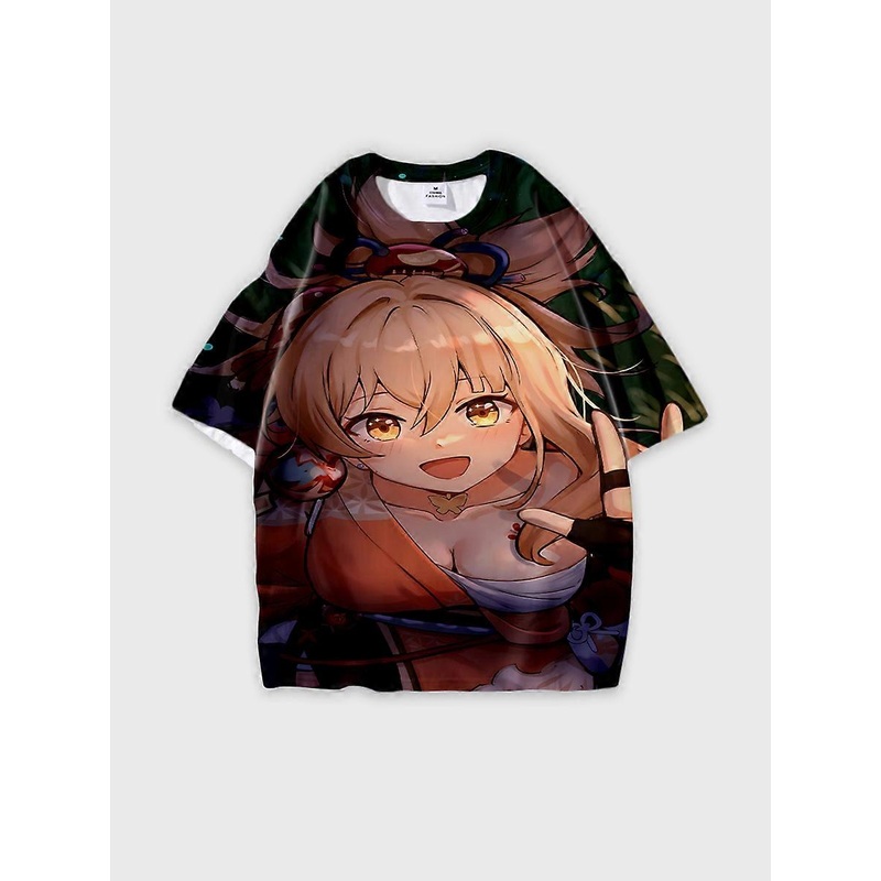 T-shirt round neck Role Pattern loose short sleeve D321