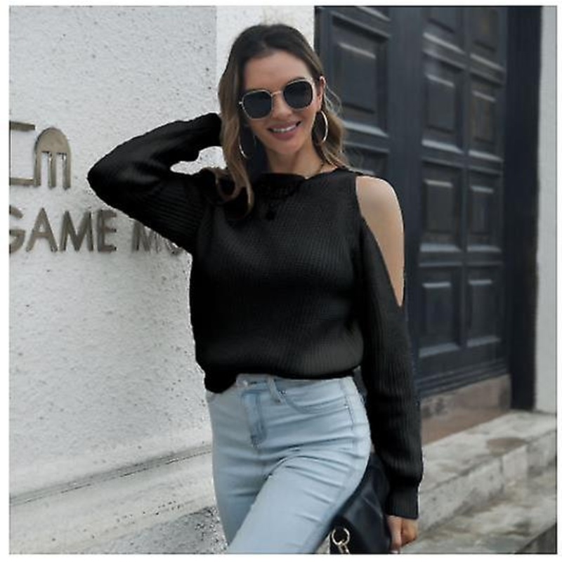 Women’s Long-sleeved Spring And Summer Fashion Off-the-shoulder Sweater Women’s High Quality Loose Knitted Sweater Women’s Solid Color Tops