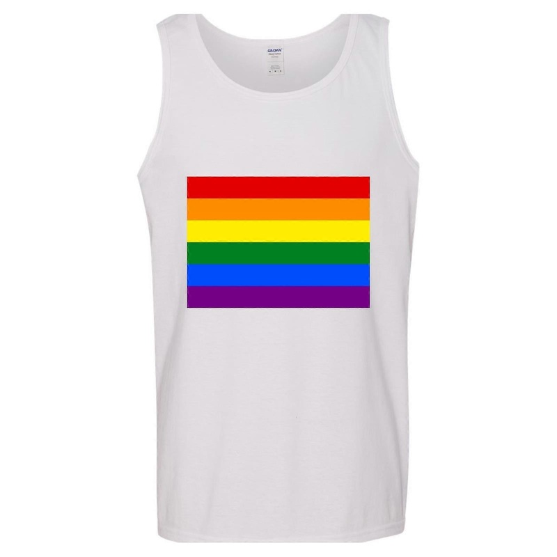 Lgbtq Colourful Rainbow Gay Pride Flag Men White Basic Tank Top Singlet T Shirt