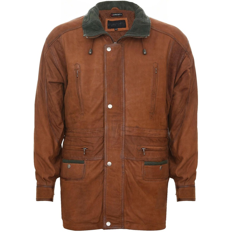 Men’s Classic Tan Rust Soft Supple Suede Buff Overcoat Parka Jacket