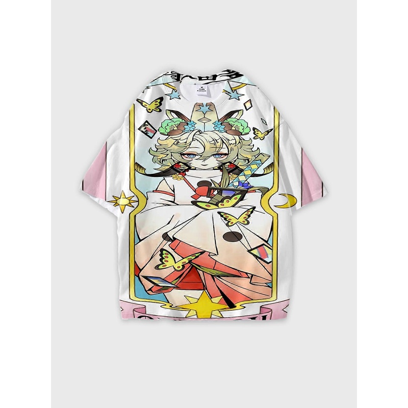 T-Shirt Round Neck, Loose Short Sleeve Onmyoji Graphic Tee, Unisex Summer Casual Top V899