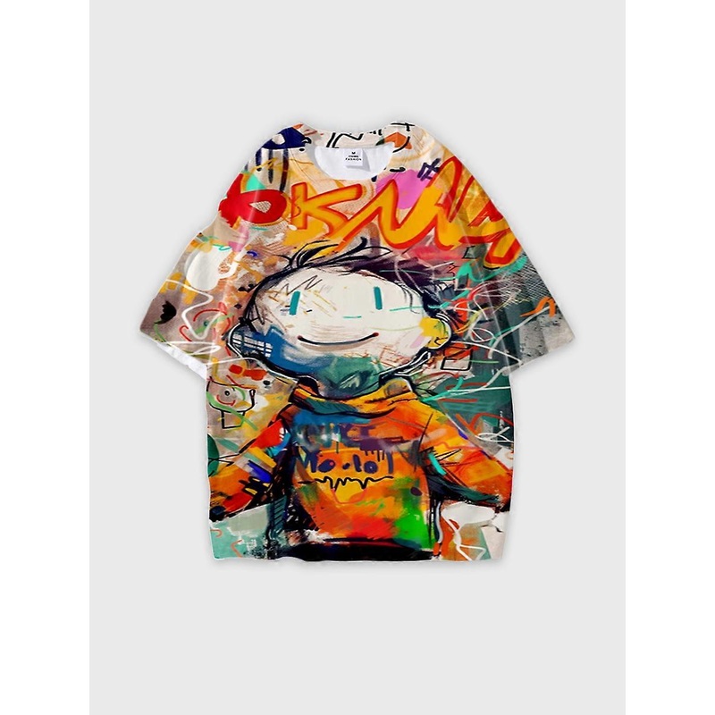 T-shirt round neck Pattern loose short sleeve B1735