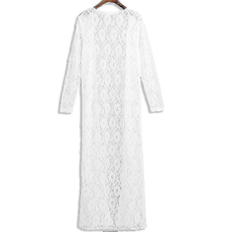 Women Floral Lace Kimono Semi Sheer Plus Size Solid Open Front Long Elegant Beach Cover Up