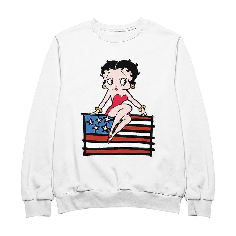 Americana Posing with the Stars & Stripes Flag Women’s Sweatshirt