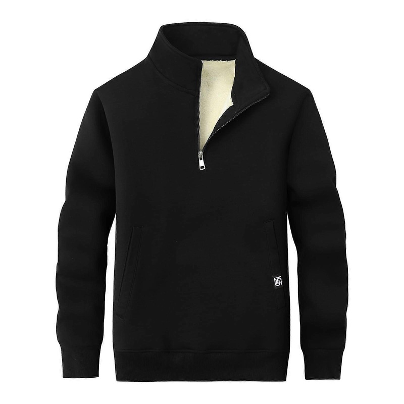 Microfleece Pullover Men Long Sleeve Winter Fleece Jacket Warm Sweatshirt Windproof Plush Coat Size M Black