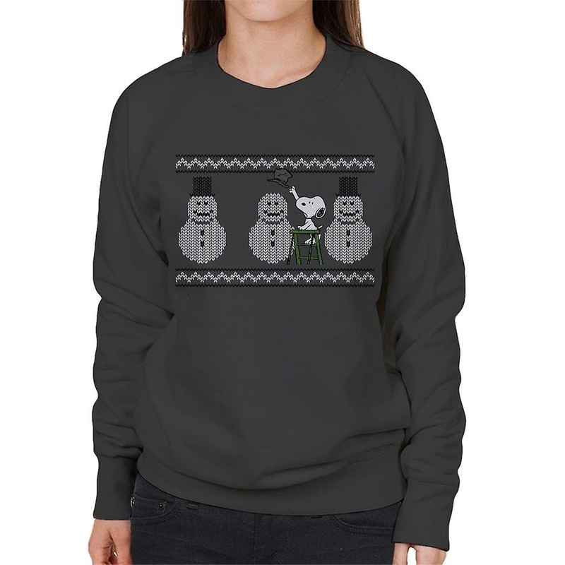 Peanuts Christmas Snoopy Building A Snowman Women’s Sweatshirt