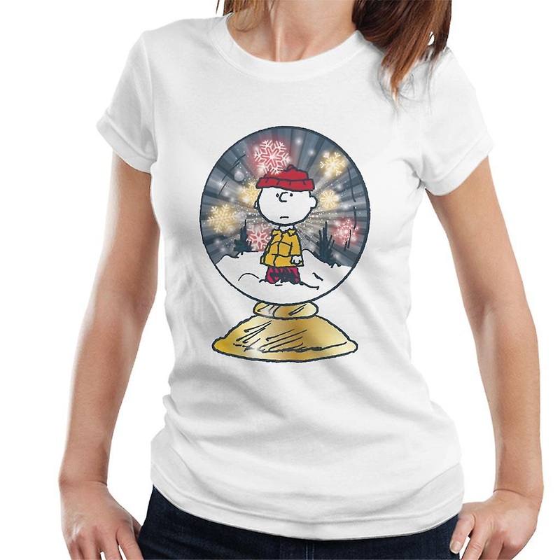 Peanuts Snoopy Charlie Brown In Snow Globe Women’s T-Shirt