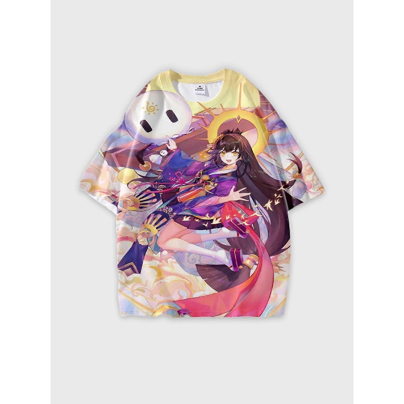T-Shirt Round Neck, Loose Short Sleeve Onmyoji Graphic Tee, Unisex Summer Casual Top V1999