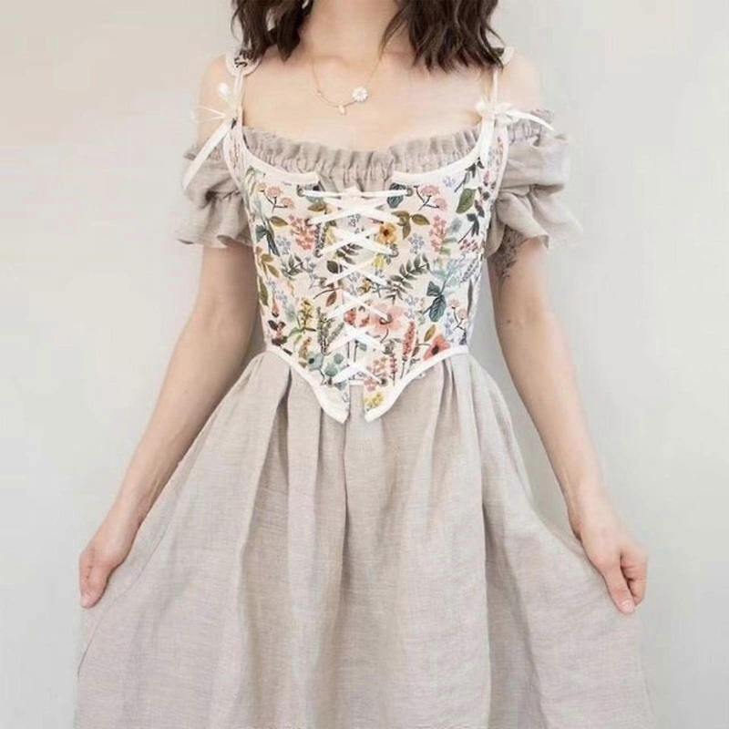 Sexy Designer Vintage Print Halter Tops for Women, Floral Corset Shirt, Ladies Streetwear, White, XL Size