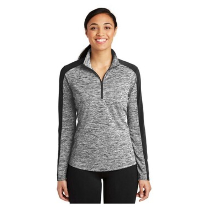 Sport-Tek LST397 Women’s PosiCharge  Electric Heather Colorblock 1/4-Zip Pullover