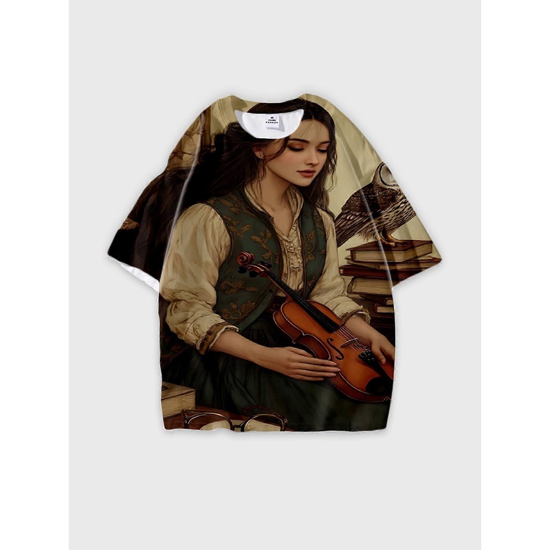 T-Shirt Round Neck, Loose Short Sleeve Pattern Graphic Tee, Unisex Summer Casual Top W2085