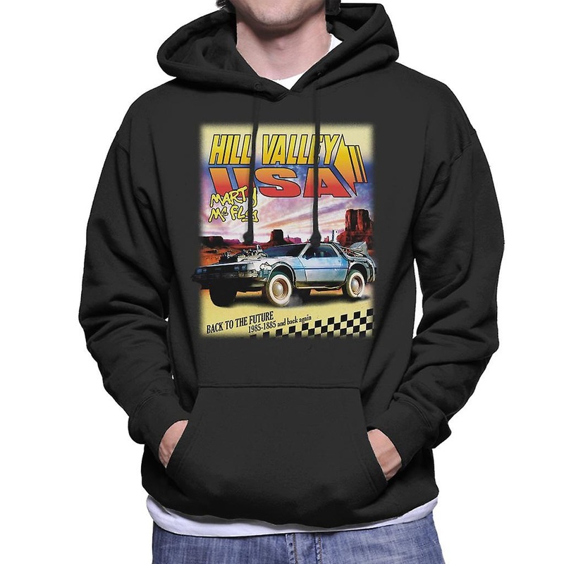 Back to the Future Delorean Hill Valley USA Marty Mcfly Men’s Hooded Sweatshirt