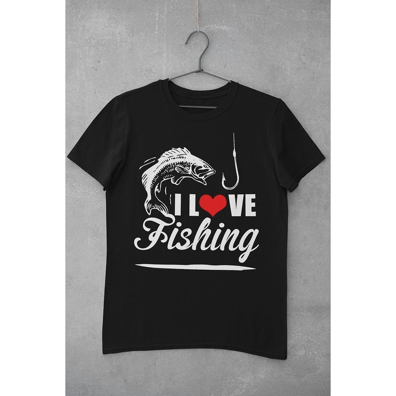 Fishing T Shirt I Love Fishing Angling Gift Idea For Fisherman Heart Hook Design