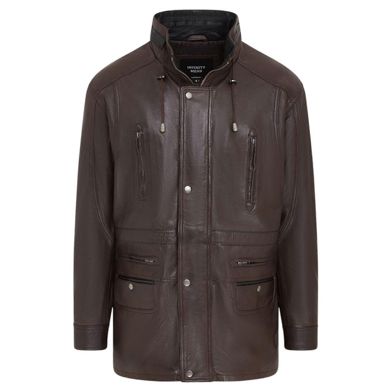 Men’s Classic Soft Italian Leather Overcoat Parka Jacket Coat