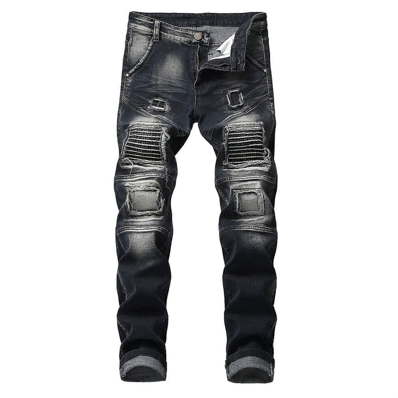 Slim Fit Denim Jeans for Men with Straight Leg Ripped Distressed Destroyed Jeans Classic Comfort Tapered Skinny Trousers 28 Black