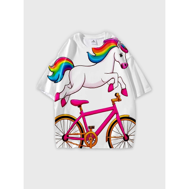T-Shirt Round Neck, Loose Short Sleeve Pattern Graphic Tee, Unisex Summer Casual Top U1968