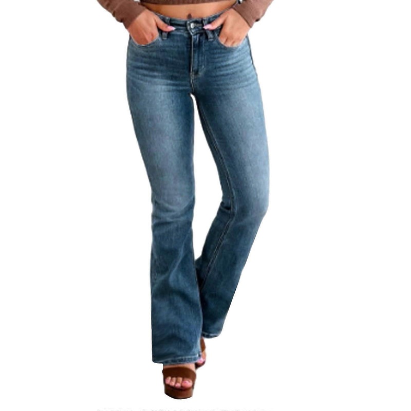 Women’s Flare Jeans Vintage Biker Pants Black, High Waisted Bootcut Denim, Stretch Jeggings for Teenage Girls Long Pants