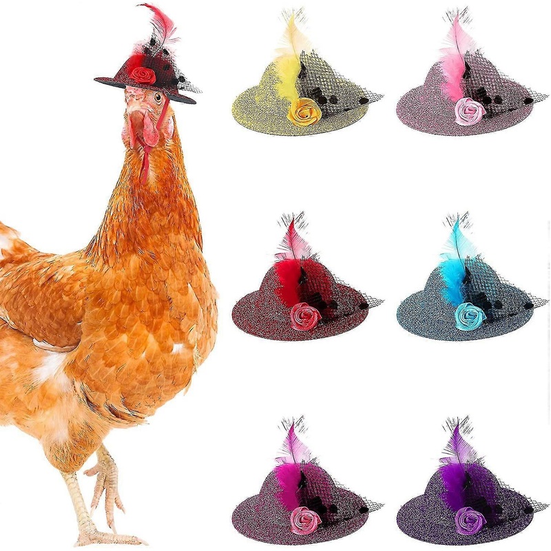 6 Pieces Chicken Hats For Hens Tiny Pets Funny Chicken Accessories Feather Top Hat With Adjustable Elastic