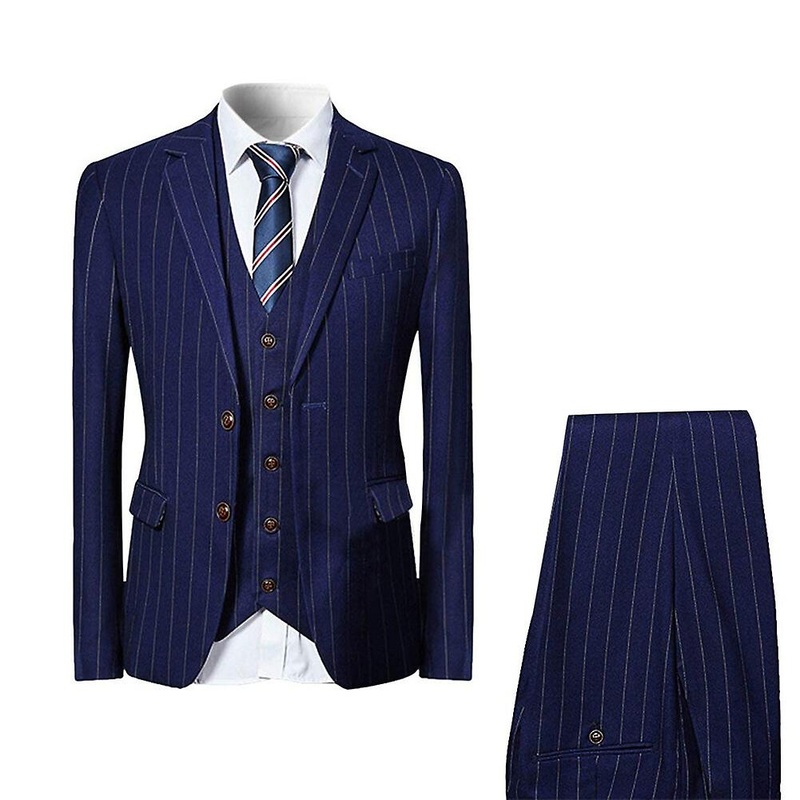 Cloudstyle Men’s 3 Piece Business Casual 2 Button Stripe Slim Fit Suit Set