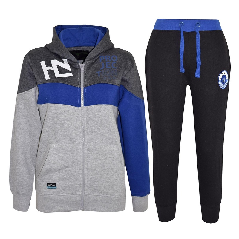 Kids Unisex HNL Projection Print Contrast Panelled Grey & Blue Tracksuit
