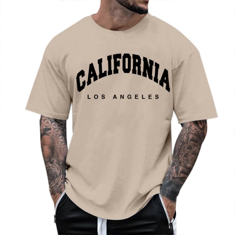 Oversize TShirt Men’s Crew Neck Short Sleeve with California Print Y2k Hip Hop Streetwear XL O khaki