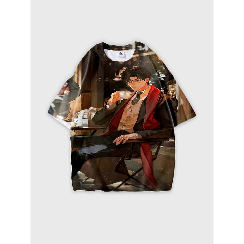 T-shirt round neck book Role Pattern loose short sleeve B1507