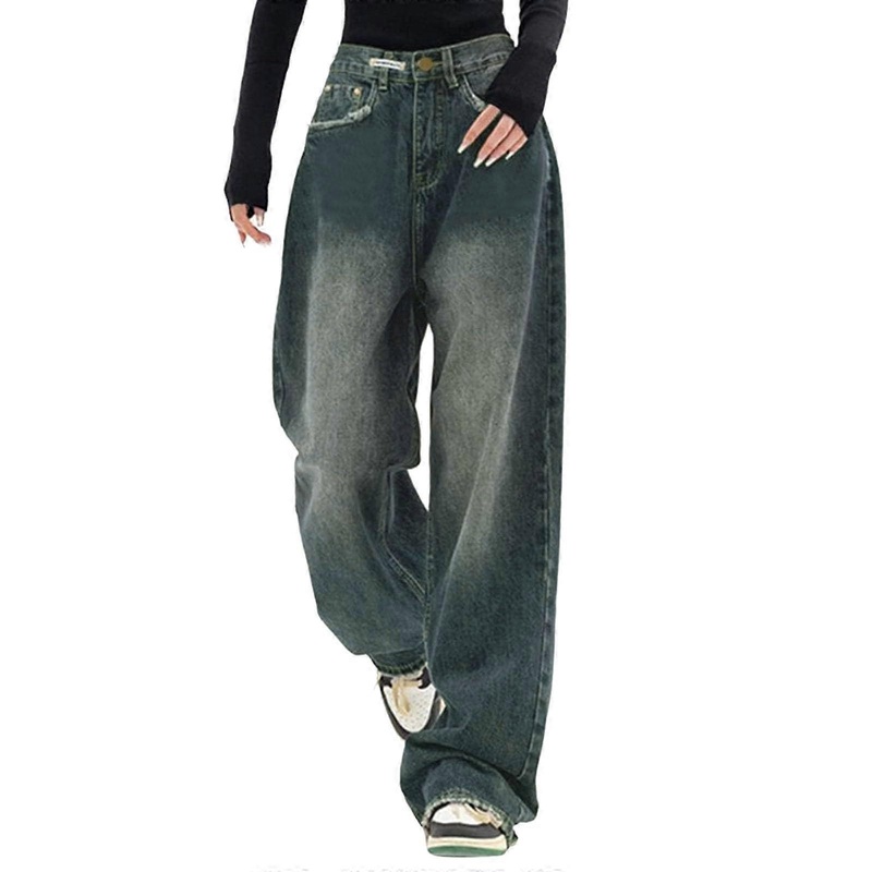 Baggy Jeans Womens  Waist Y2K Vintage Trousers Harajuku EGirl Style Wide Leg Denim Blue Size XXL Stretch
