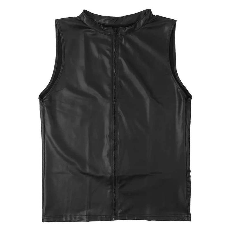 Men’s Fashion Casual Sexy Leather Coat Bodysuit Shapewear Vest Garter White Wide One Piece Underwear Size S Black A2
