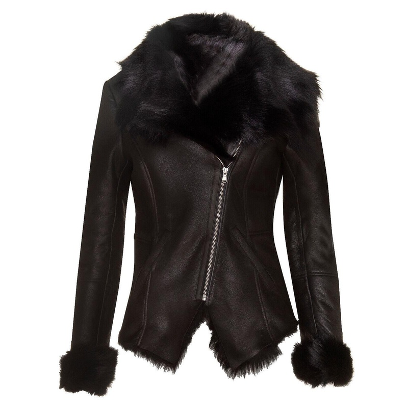 Women’s Black Sheepskin Toscana Biker Jacket
