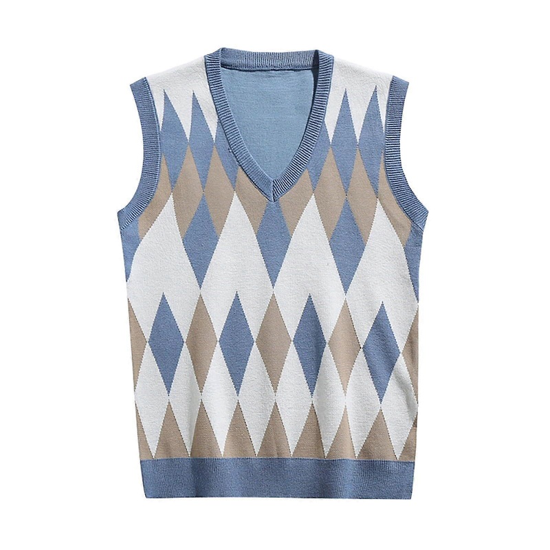 Men’s Sleeveless V Neck Knitted Vest Lightweight Fleece M Blue