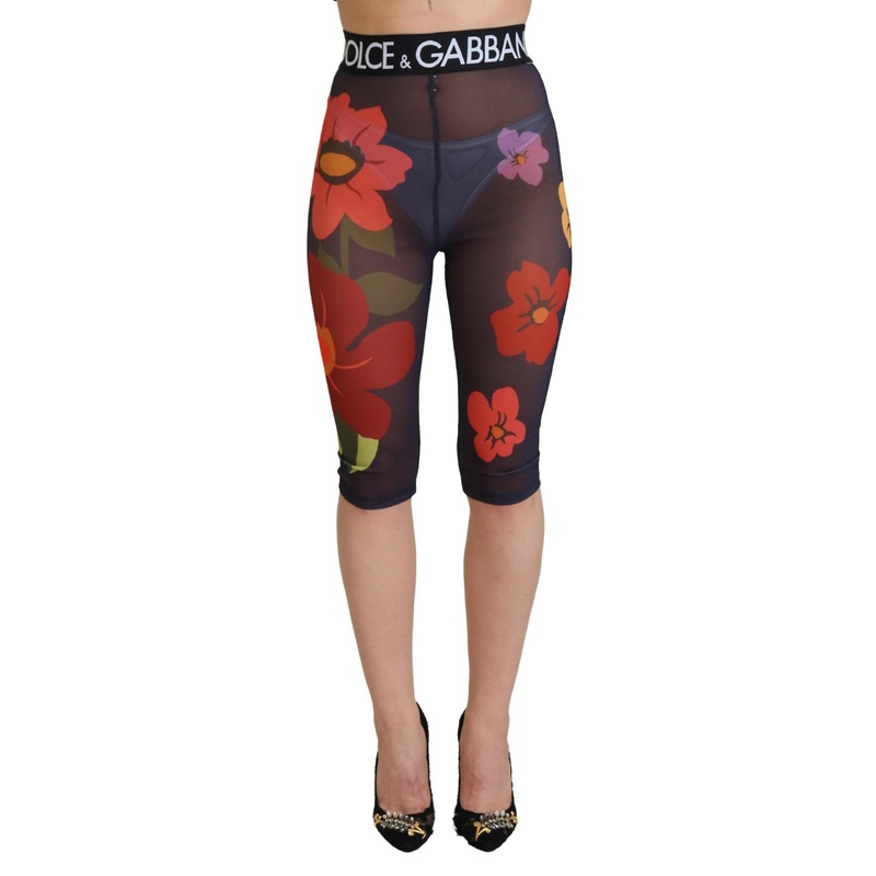 Dolce & Gabbana Black Floral 3/4 Tights Leggings Stretch Waist Pants