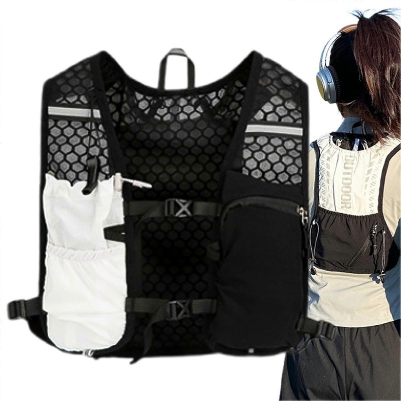 Hydration Vest Pack for Men | Lightweight Adjustable Running Vest with Chest Phone Holder for Hiking, Trail Running, Jogging in Black and White