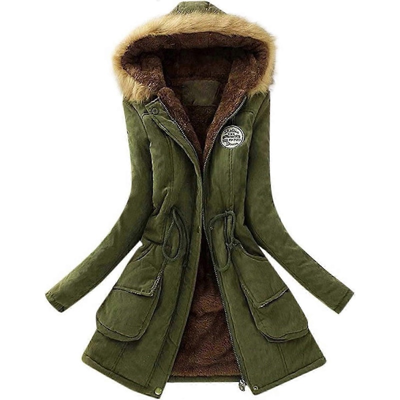 Winter Coats For Women Warm Hooded Outerwear Plush Hat Faux Fur Jacket With Pocket Lace Up Button Down Zipper Overcoat