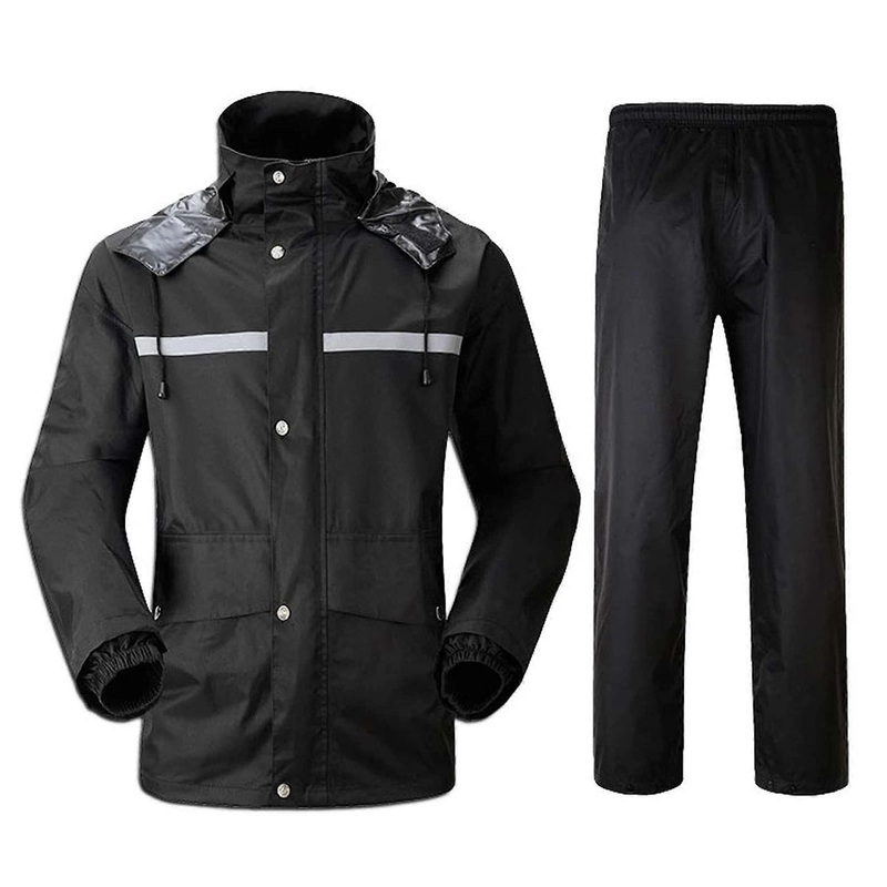 Outdoor Rainwear with Hood, Waterproof Rain Suit for Motorcycling, Long Sleeve with Reflective Stripes M Black