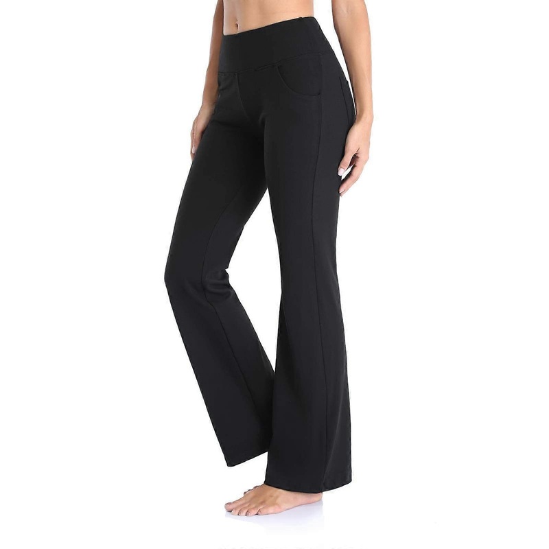 Flare Trousers, Sports Waist Trousers,  Fitness, Women’s Straight Yoga Leggings, Flared for Yoga Leg with Pocket, Wide Yoga Trousers Black M