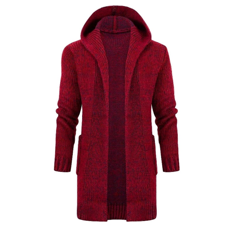 Red Cable Knit Basic Knitted Coat Open Edge Long Jacket 3XL
