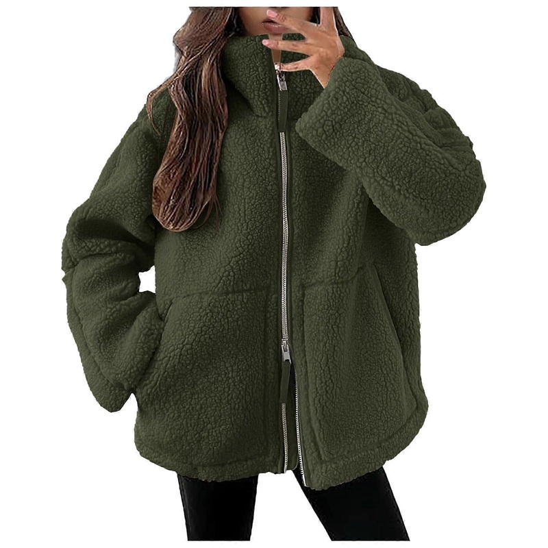 2025 Comfortable Women’s Autumn Winter Jacket, Loose Fit Green Wool Knit Jacket, Size XL, Fashionable Casual Style