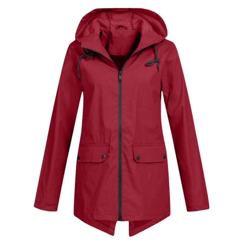 Women’s Rain Jacket Waterproof Breathable Lightweight Long Transition Parka XXL Lined Windbreaker A1001 Red