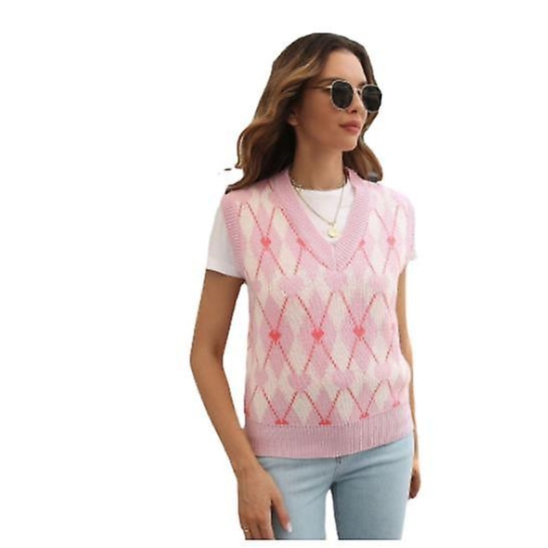 Women’s Rhombus Plaid Vest Sweater Women’s Autumn And Winter Outerwear Sleeveless Top Women’s High Quality Knitted Sweater