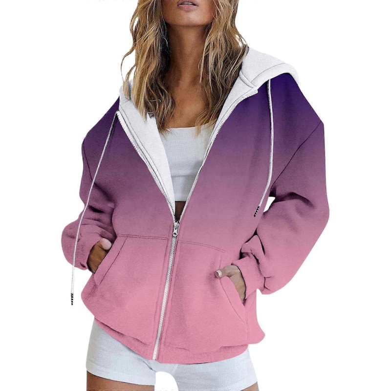 Women’s Plus Size Hooded ZipUp Sweatshirt Jacket with Zippered Pockets