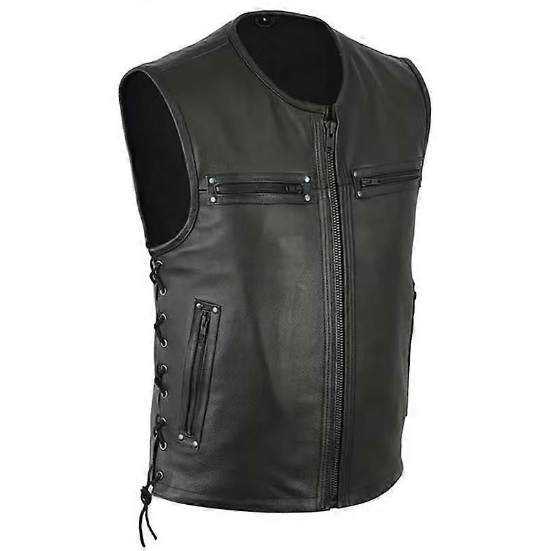 Mens Black Leather Vest Faux Leather PU Leather Rocker Vest Motorcycle Biker Club Vest