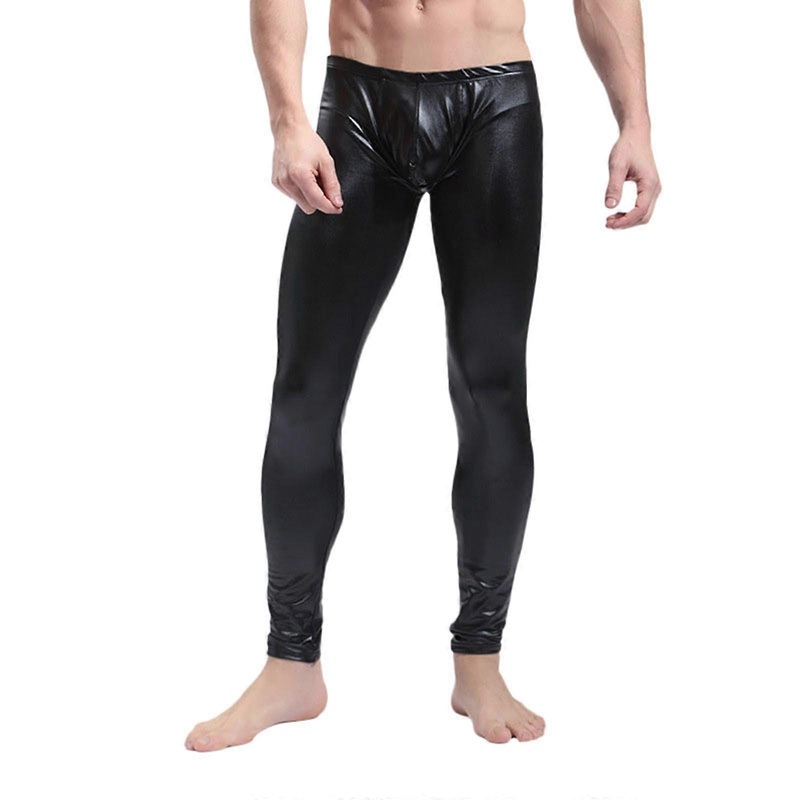Herren Lederhosen Wetlook Tight Pants Schwarz Leggings Lange Hose Gre S Glanz Lack-Optik Enge Hosen Unterwsche