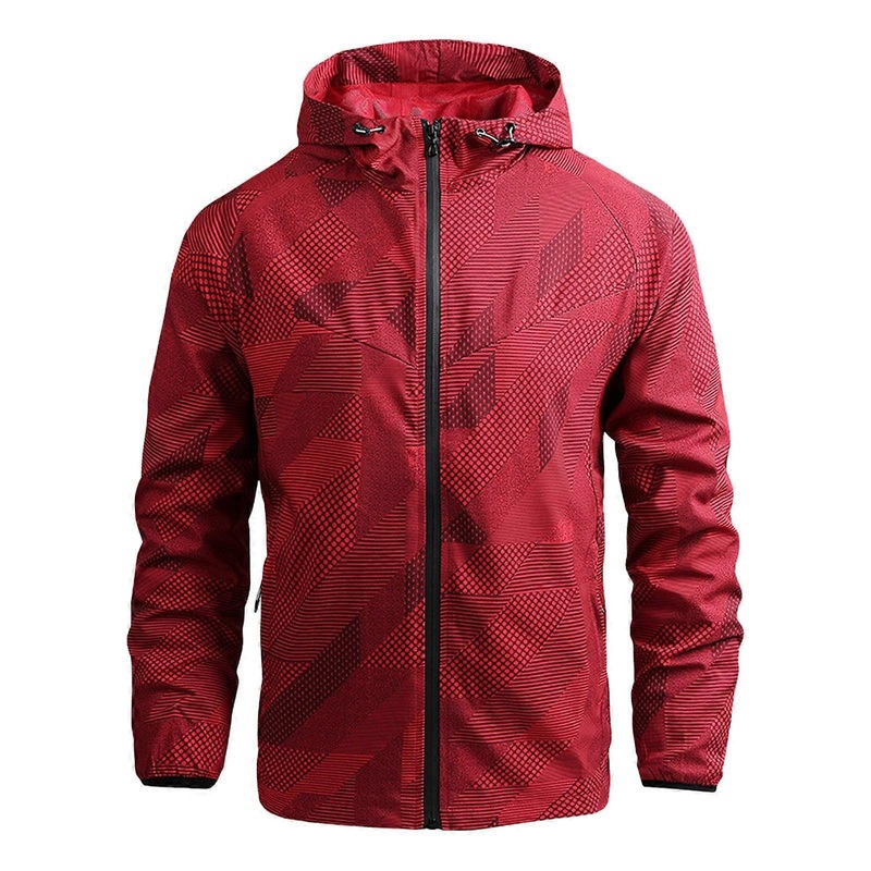 Rain Jackets for Men Lightweight Waterproof Trench Coat with Hood Windproof Summer Cycling Print Jacket 3XL Rot