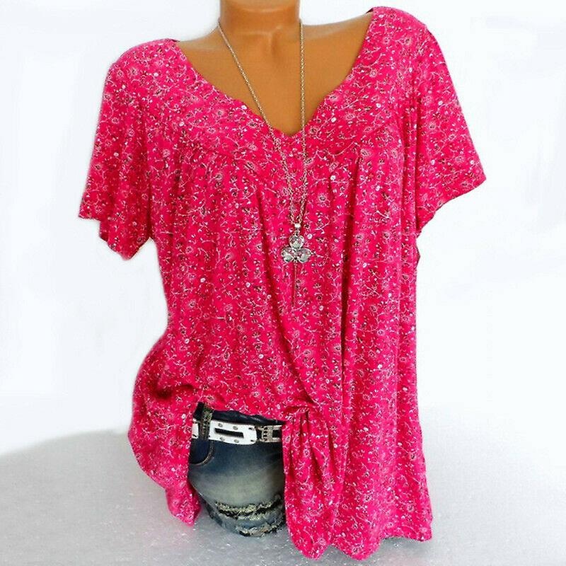 Womens Short Sleeve Long Tops Pullover Ladies V-neck Blouse Plus Size Basic Tee