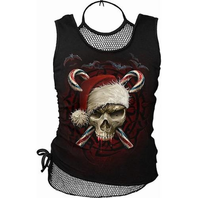 Spiral Direct Womens/Ladies Candy Cane Santa 2 in 1 Sleeveless Tank Top
