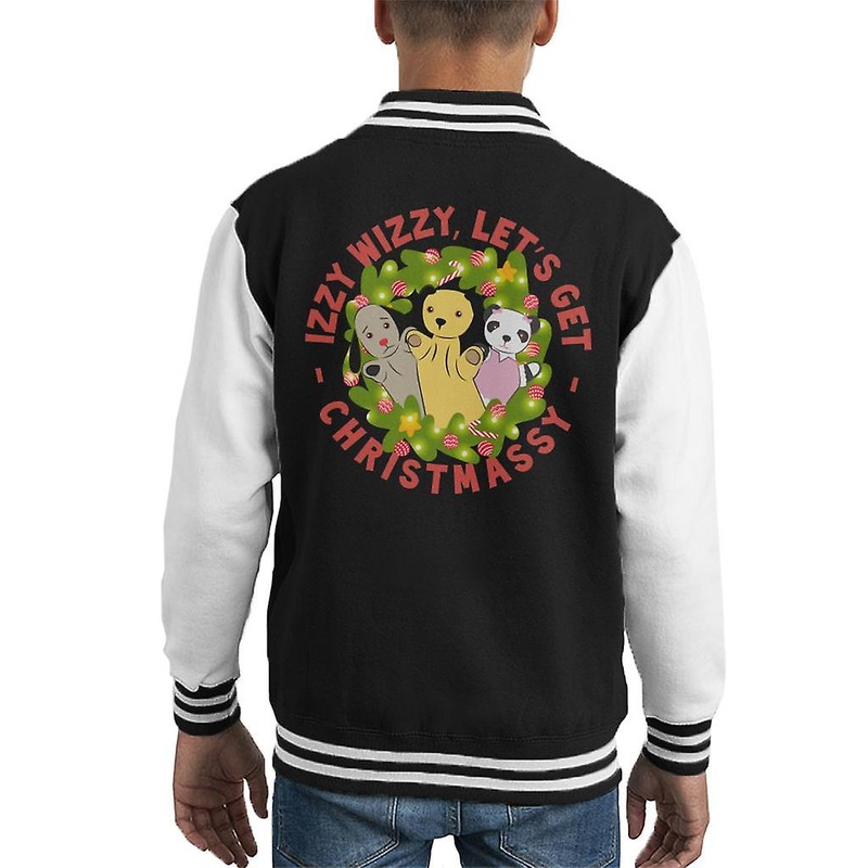 Sooty Christmas Illuminated Wreath Izzy Wizzy Lets Get Chrismassy Kid’s Varsity Jacket