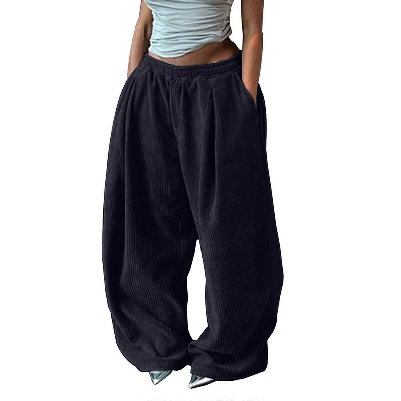 Girls’ Corduroy Elastic Waist Hippie Baggy Palazzo Trousers L Darkblue
