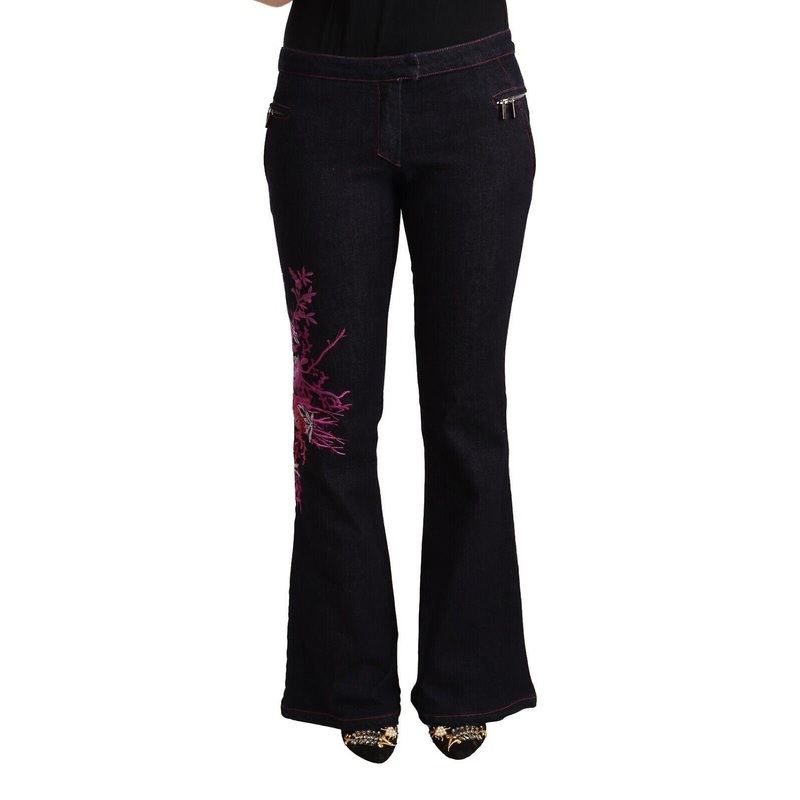 Exte Women’s Black Cotton Mid Waist Cotton Flared Jeans